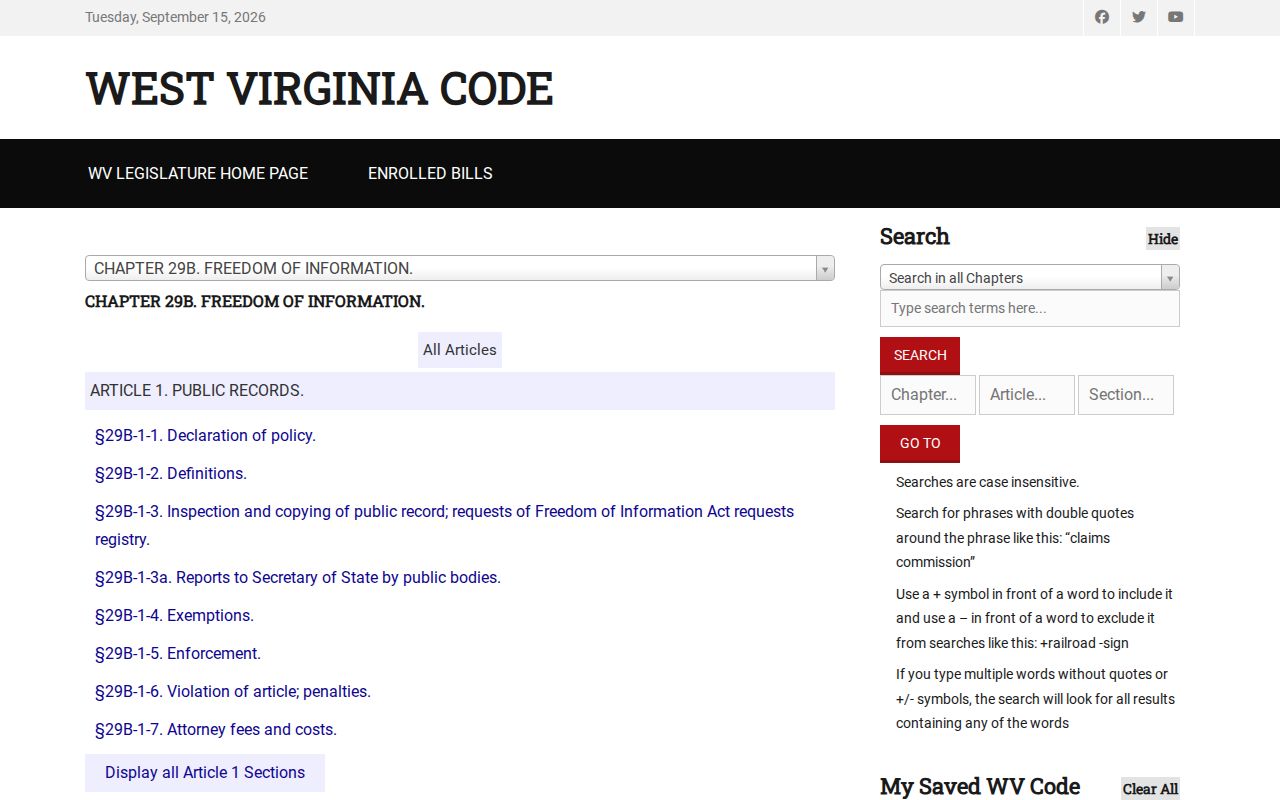 West Virginia Freedom of Information Act language on response timing and reproduction costs