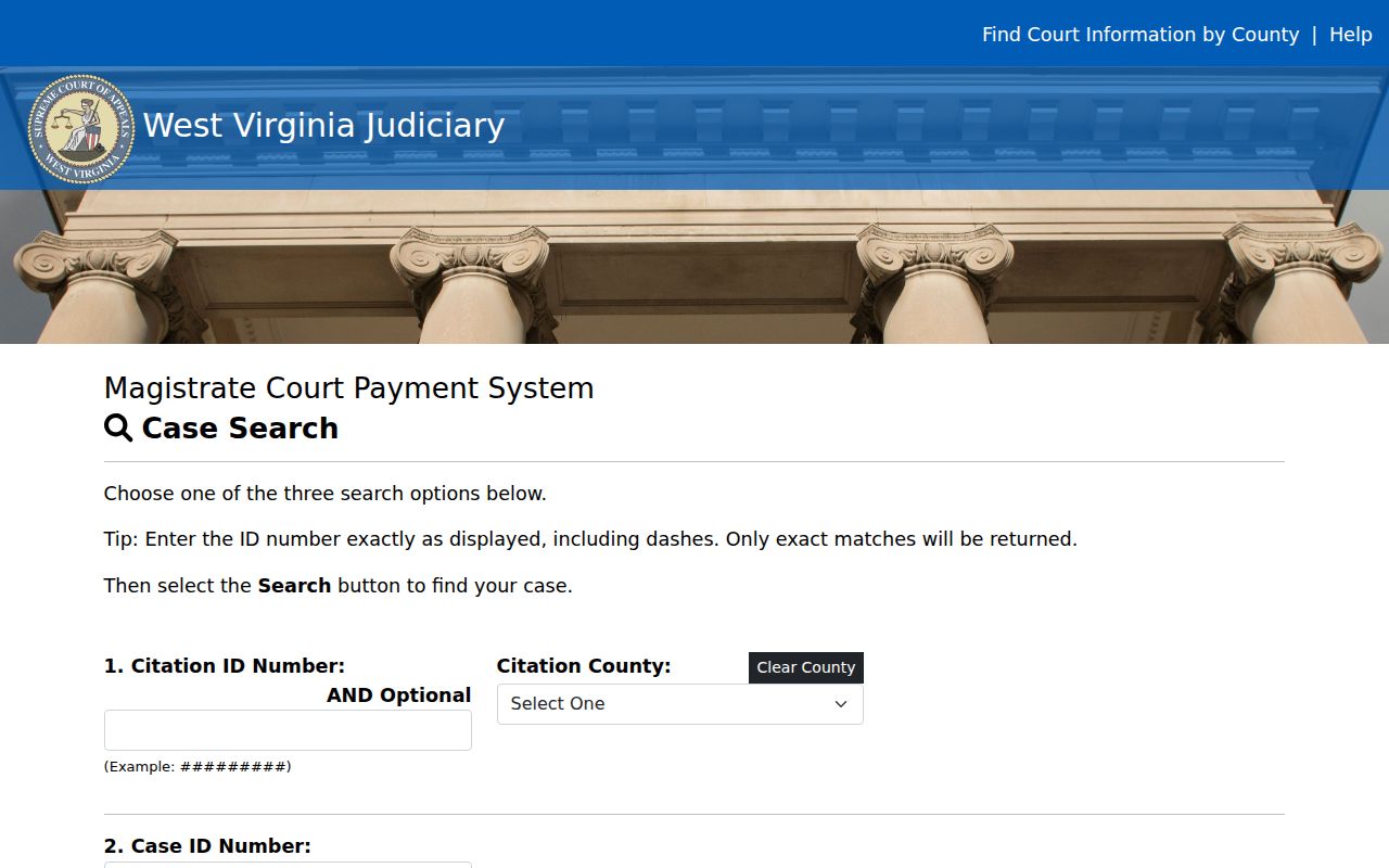 West Virginia magistrate court case and payment search form