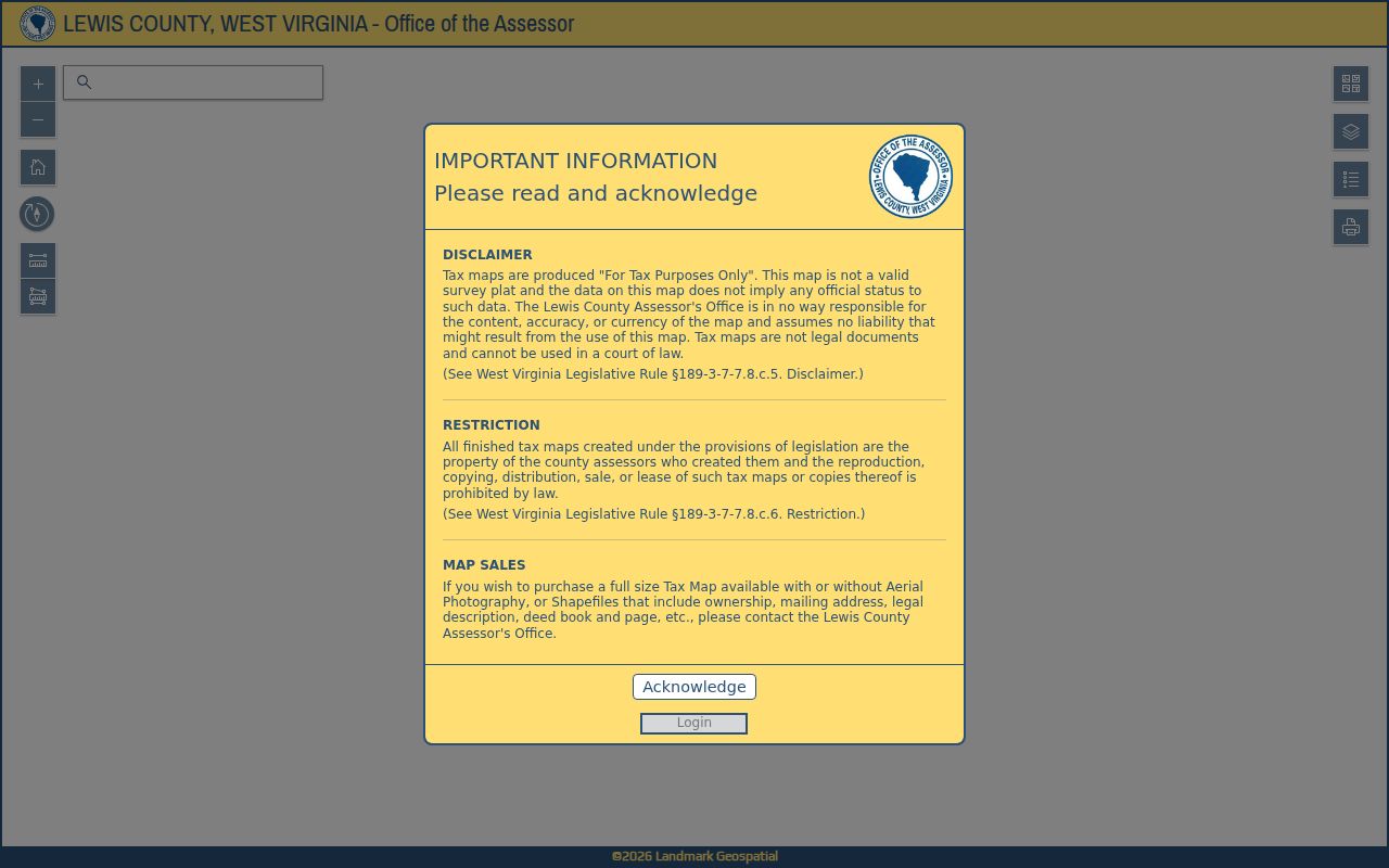 Lewis County Landmark GIS notice that tax maps are not surveys or legal documents